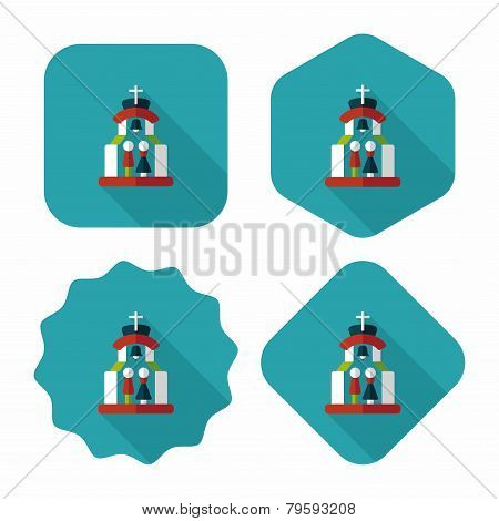 Wedding Ceremony In Chruch Flat Icon With Long Shadow,eps10
