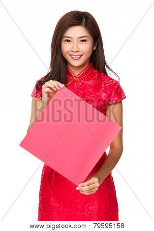 Woman hold with blank Fai Chun