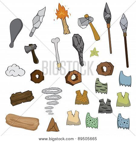 Weapon Of Stone Age Cartoon,vector Illustration