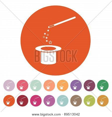 The Magic Wand And Hat Icon. Trick Symbol. Flat