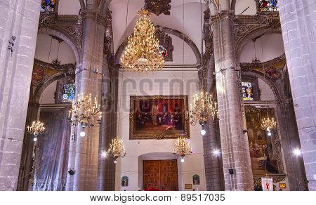 Chandeliers Mosaics Old Basilica Guadalupe Mexico City Mexico