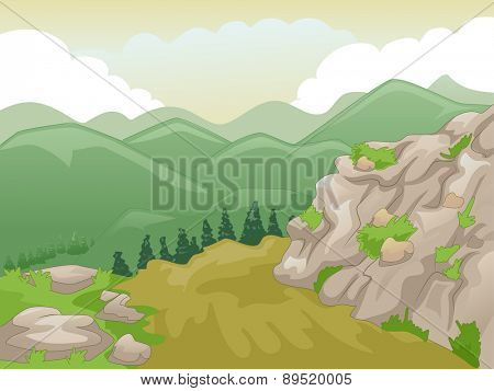 Scenic Illustration of Mountain Peaks Framed by a Yellowish Sky