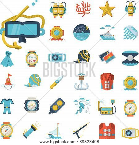 Sea leisure flat icons vector collection