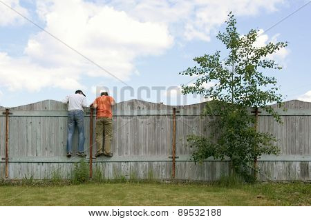 Two Boys On The Fence Looking For Smth