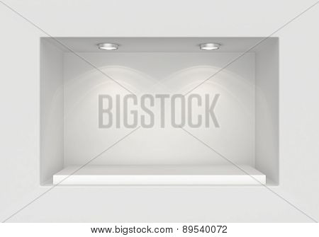 Showcase with lights and podiums for samples product