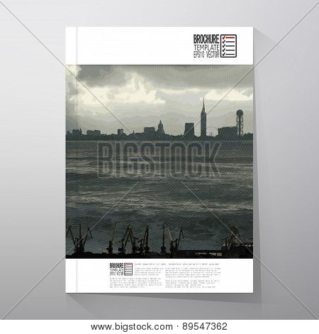 Shipyard and city landscape. Brochure, flyer or report for business, templates vector