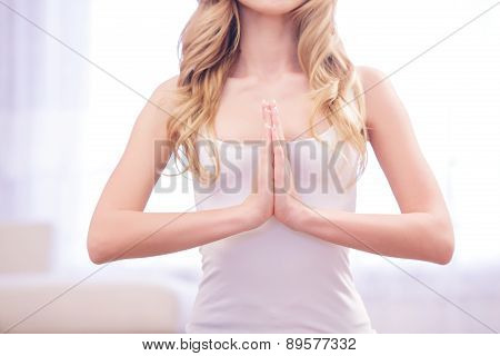 Close up of meditating woman