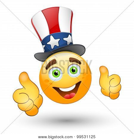 Smiling Face With Thumbs Up And Patriotic Hat. Vector