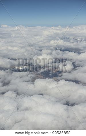 View of the Himalayas mountain range from the airplane window. New Delhi-Leh flight ,India.