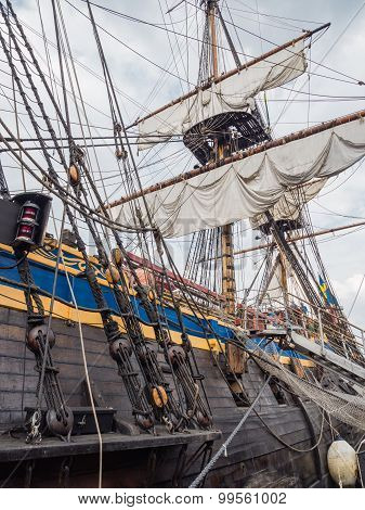 Gun deck and mastst of tall ship Gotheborg