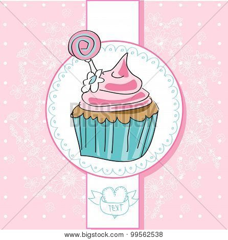 Vector card with colorful cupcake