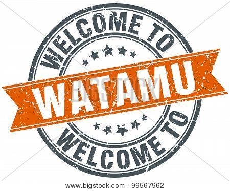 Welcome To Watamu Orange Round Ribbon Stamp