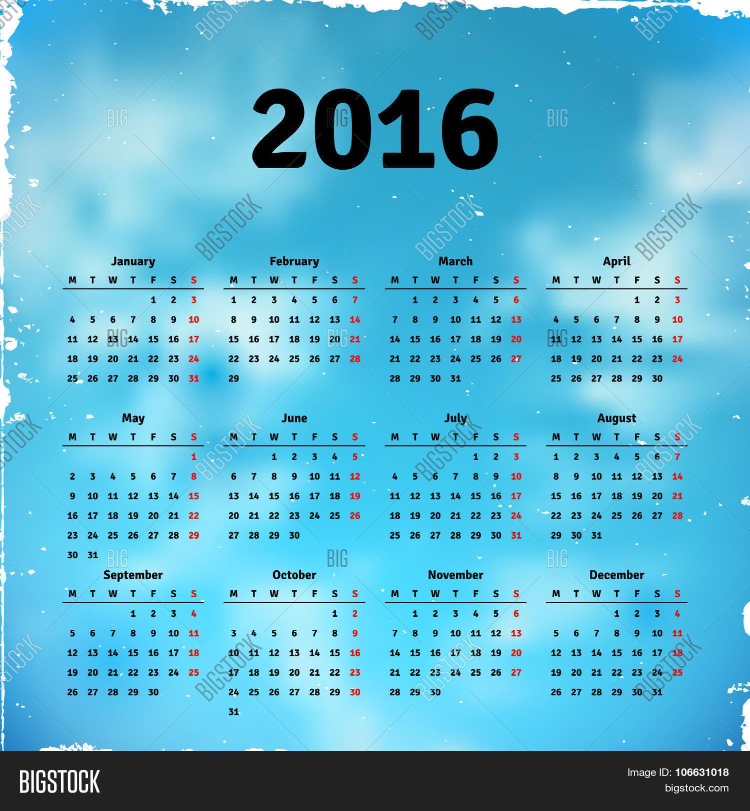 Calendar 2016 Vector Photo Free Trial Bigstock