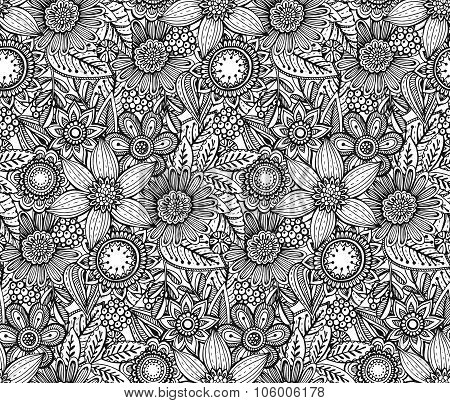 Vector Seamless Floral Pattern With Fancy Flowers.