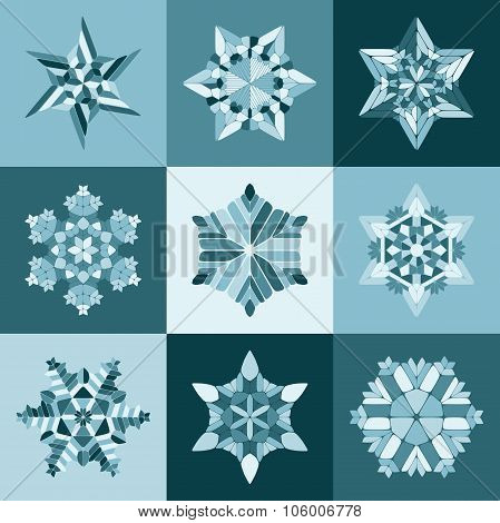 Vector Blue White Snowflake Shape Elements