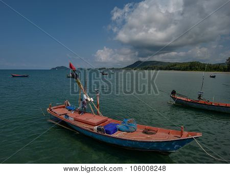 Colorfull Sea Fishing Boats In Ocean Asia