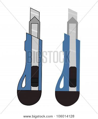 Stationery office knife. Blue color