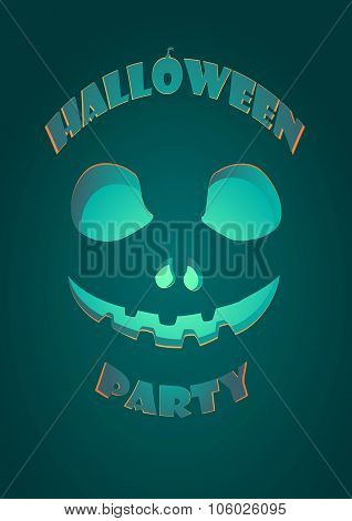 Halloween Party Carved Face On Dark Background