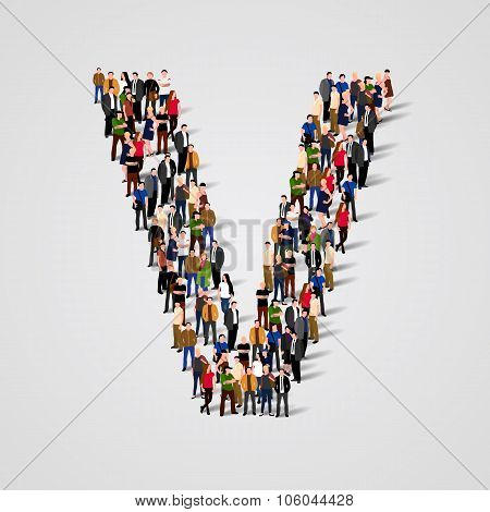 Large group of people in letter V form