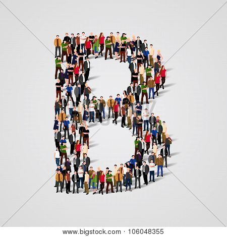 Large group of people in letter B form