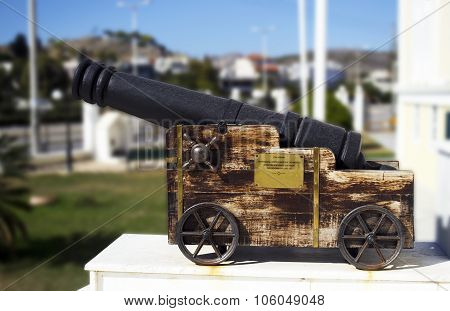 memorial cannon on Salamis town hall Greece