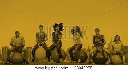 Diverse People Happiness Friendship Bouncing Ball Concept