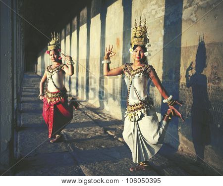 Aspara Dancer Angkor Wat Sepia Toned Traditional Concept