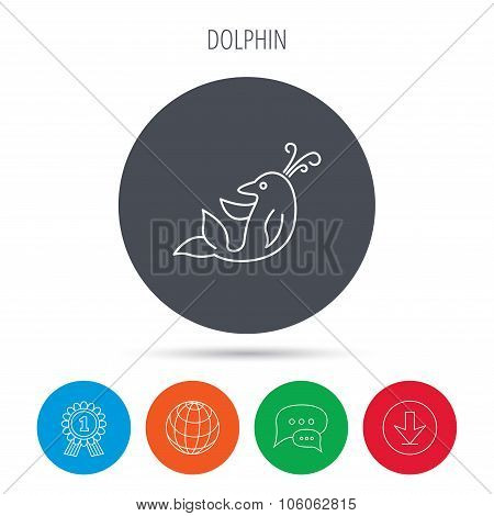 Dolphin icon. Cetacean mammal sign.