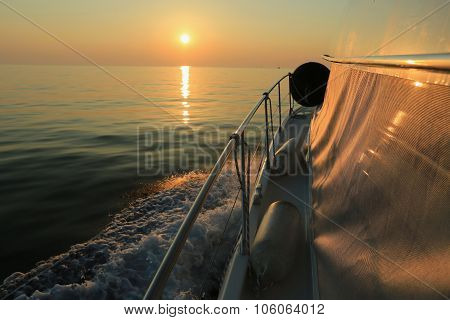 Sunset And Luxury Yacht In The Sea,