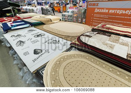 Moscow, Russia - February 01.2015: Carpets in chain stores OBI. German retail chain stores of constr