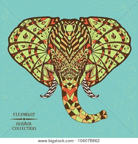 Elephant. Ethnic patterned vector illustration. African, indian, totem, tribal, zentangle design