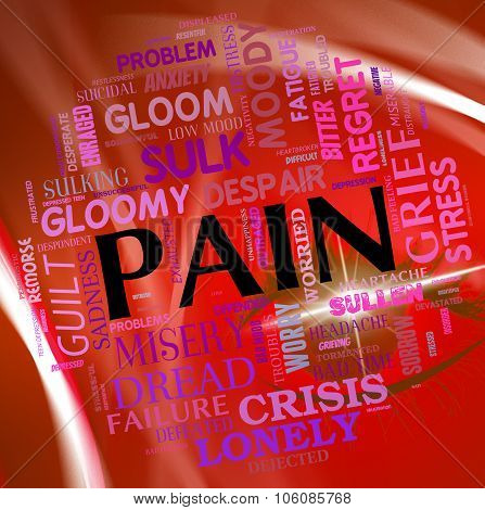 Pain Word Represents Torment Discomfort And Text