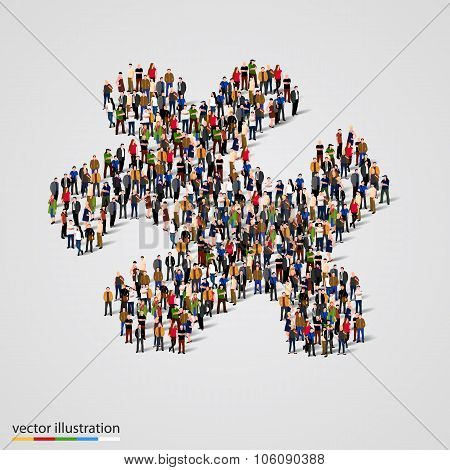 Large group of people forming the puzzle shape. Vector