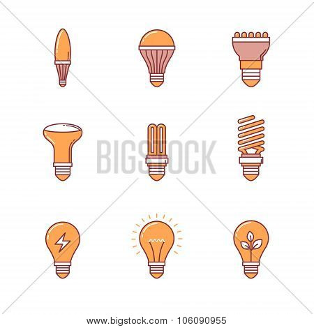 Light bulb icons thin line set