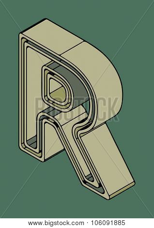 3D alphabet, vector letter R