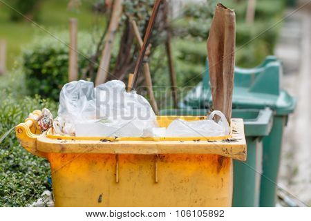 Public Bin On Public Park , Selective Focus