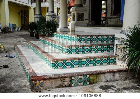 Staircase decorative detail at Kampung Kling Mosque at Malacca, Malaysia