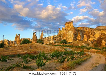 Cappadocia In Central Anatolia In Turkey In Summer Day