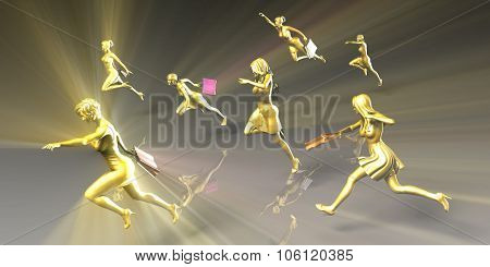 Shopping Frenzy Sale with Ladies Running to Shop