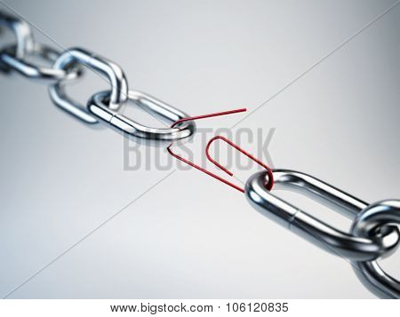 Chrome chain with a red link clip