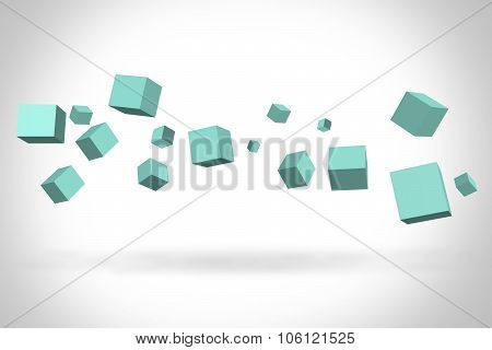 Turquoise cubes suspended in the air