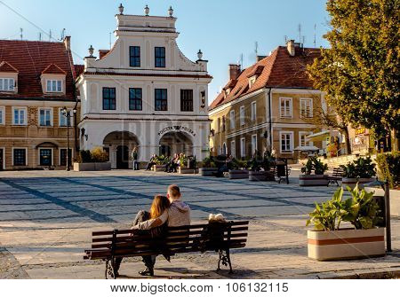 Sandomierz, Poland - 16 October, 2015: Peace And Rest On The Old Town Square In Sandomierz
