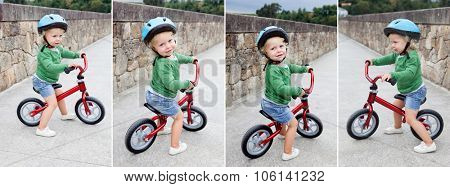 Little kid riding his bike down the street