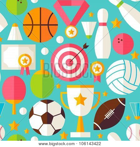 Sport Competition Vector Flat Design Blue Seamless Pattern