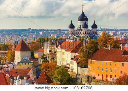 Aerial view old town, Tallinn, Estonia