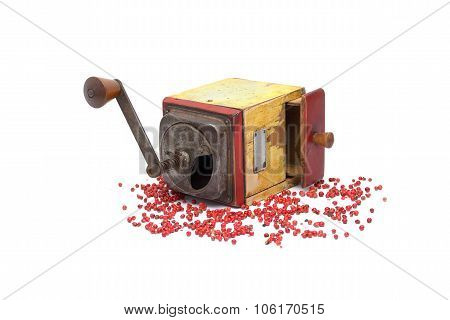 Red Pepper With Old Pepper Mill