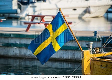 Sweden Flag On A Boat