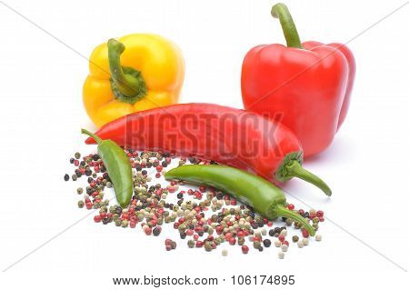 Pepper And Pepper Spice On White Background