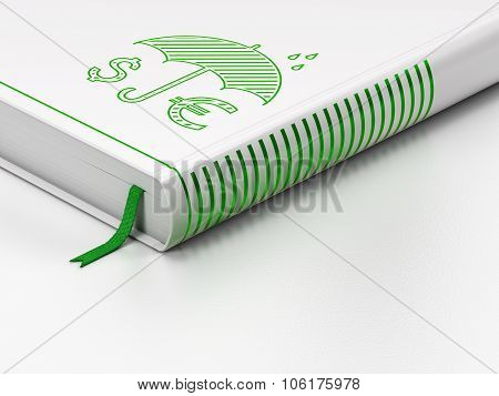Security concept: closed book, Money And Umbrella on white background