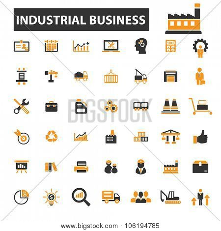 industrial factory, industry, business icon & sign concept vector set for infographics, website